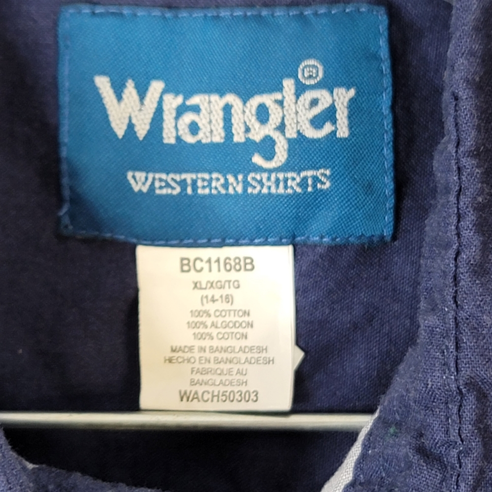 Wrangler Navy Blue Sleeveless Button-Down Shirt with Western Scene - Picture 6 of 9